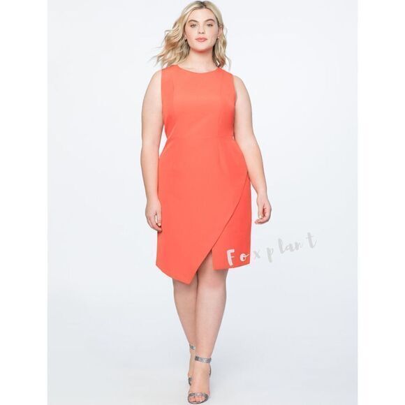 NEW Eloquii Orange Shift Sleeveless sheath Dress with‎ Asymmetric Wrap, 26 - Picture 2 of 16